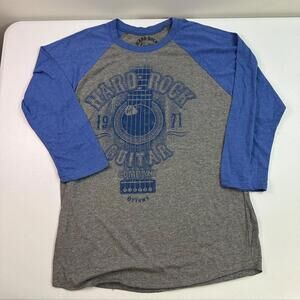 Hard Rock Guitar Company Shirt Mens Medium Blue 3/4 Sleeve Music Tee